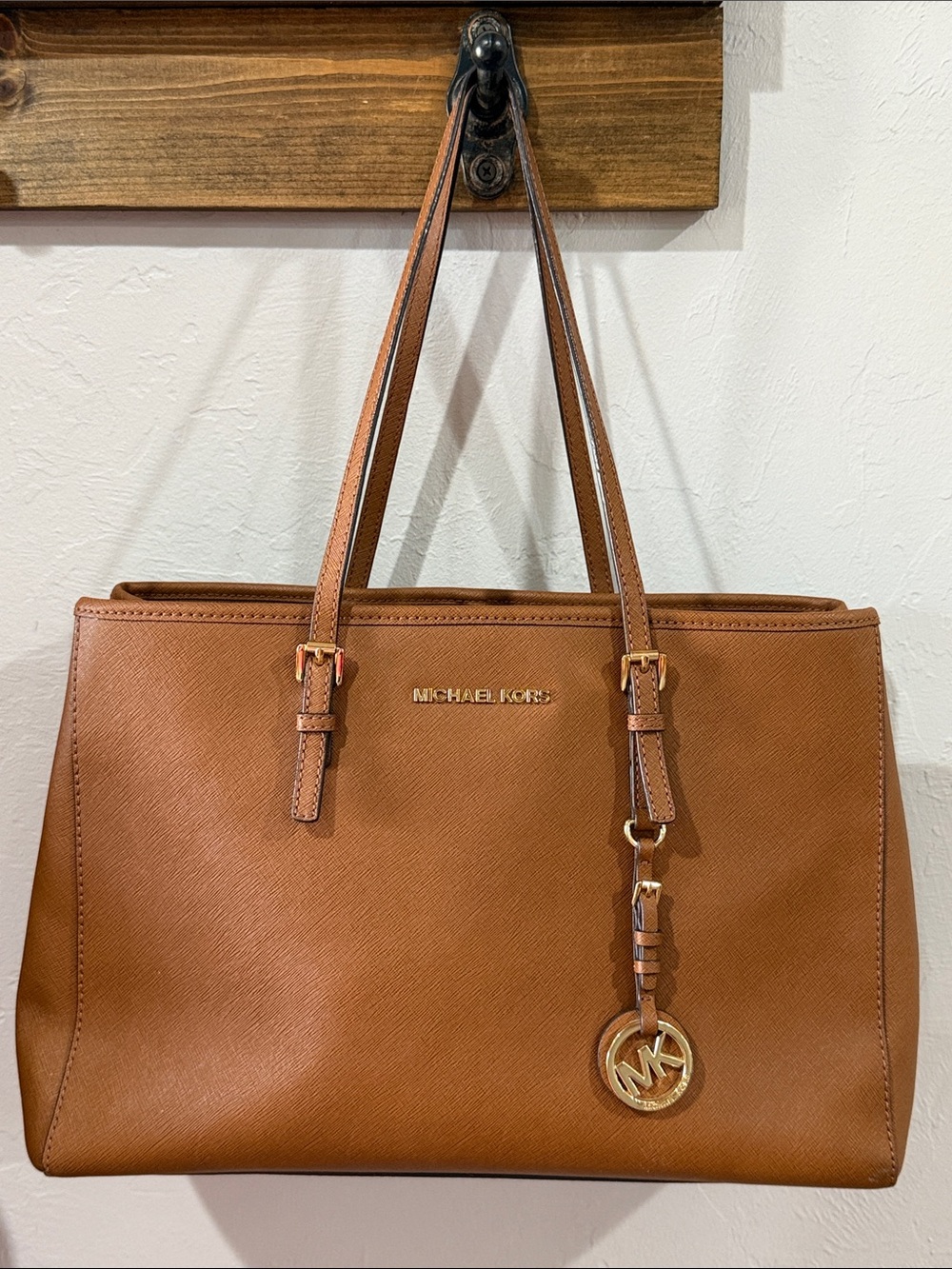Michael Kors Cognac Saffiano Leather Tote with Gold Hardware